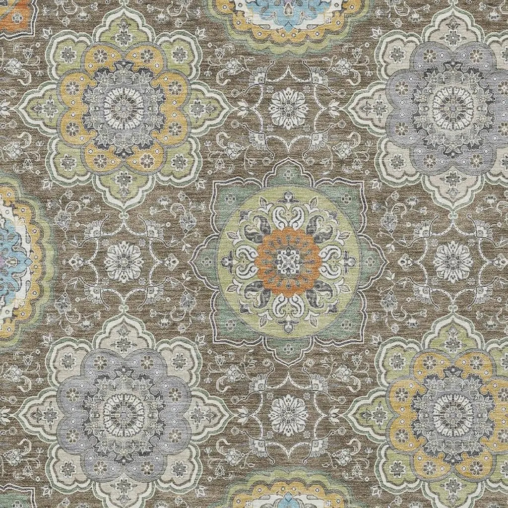 5' X 8' Taupe And Ivory Floral Medallion Washable Indoor Outdoor Area Rug Homeroots Outdoor