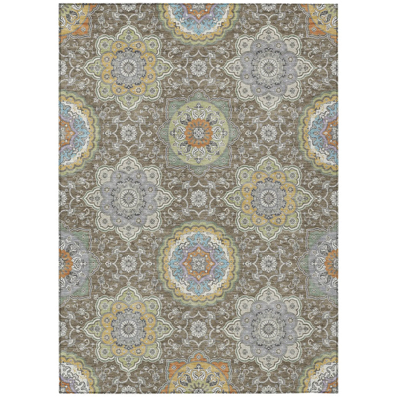 5' X 8' Taupe And Ivory Floral Medallion Washable Indoor Outdoor Area Rug Homeroots Outdoor