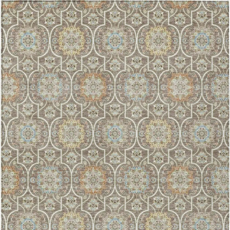 5' X 8' Taupe And Ivory Floral Medallion Washable Indoor Outdoor Area Rug Homeroots Outdoor