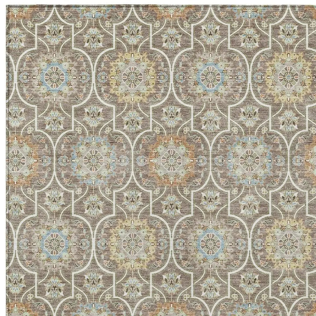 5' X 8' Taupe And Ivory Floral Medallion Washable Indoor Outdoor Area Rug Homeroots Outdoor