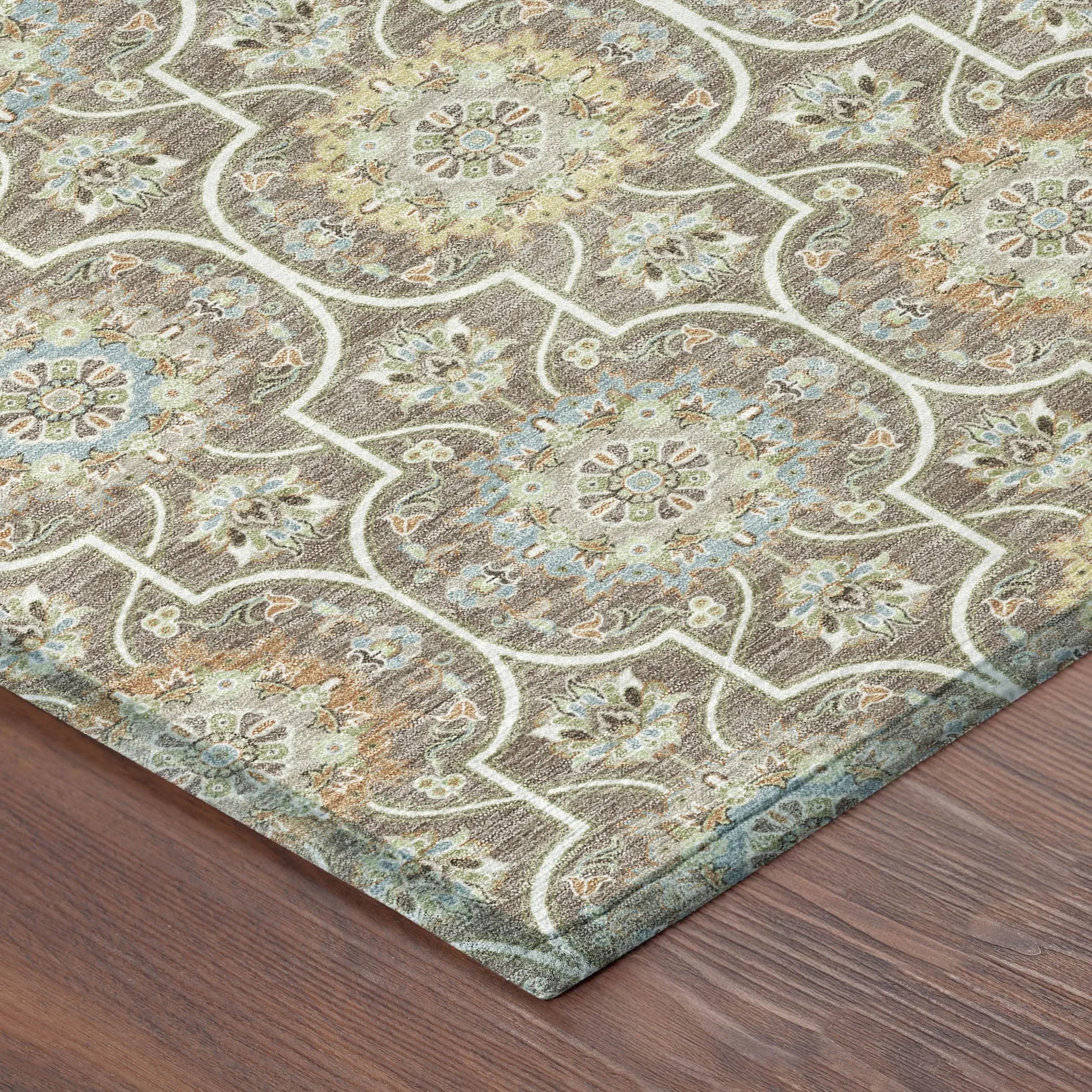 5' X 8' Taupe And Ivory Floral Medallion Washable Indoor Outdoor Area Rug Homeroots Outdoor