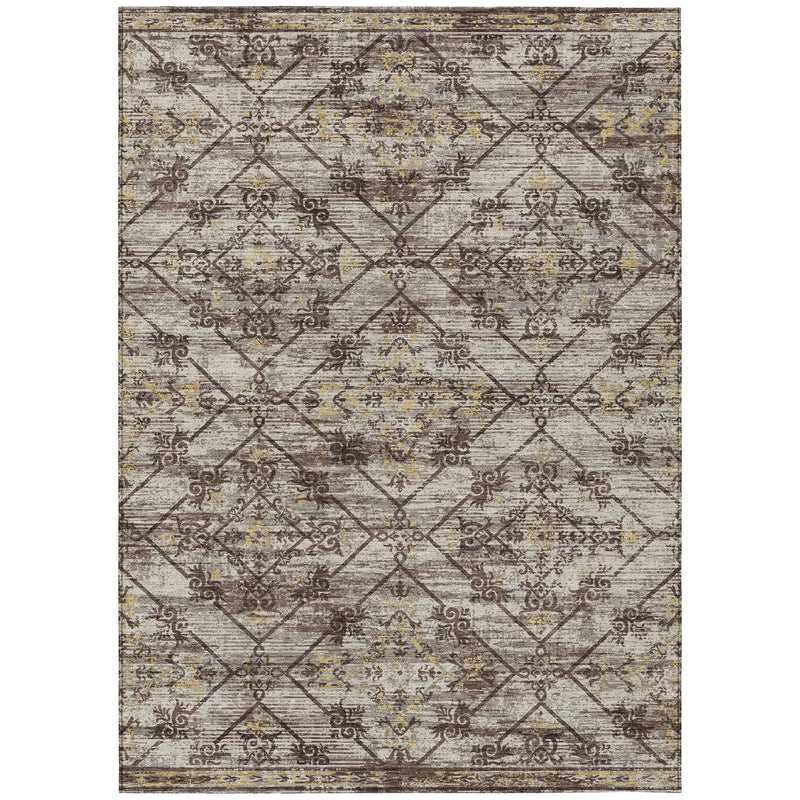 5' X 8' Taupe And Ivory Geometric Washable Indoor Outdoor Area Rug Homeroots Outdoor