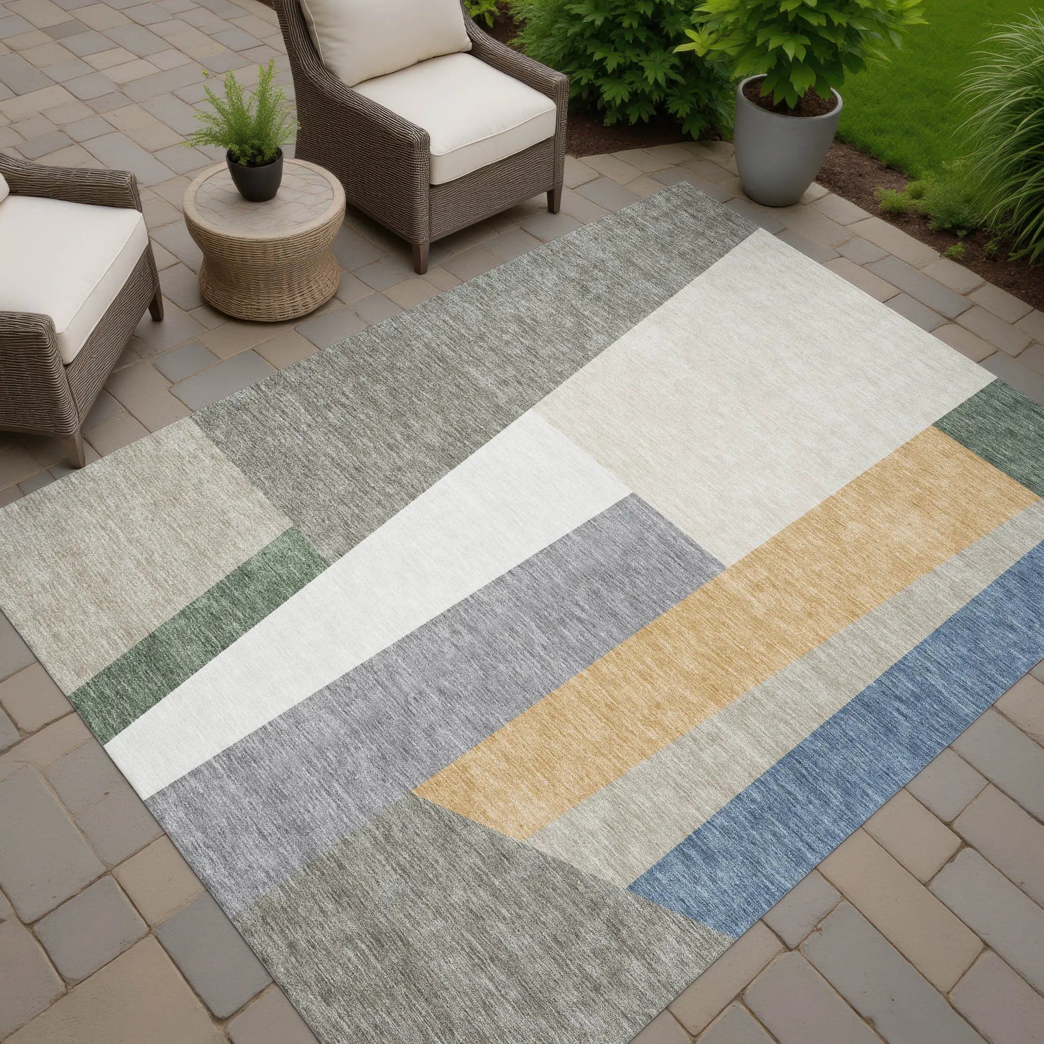 5' X 8' Taupe And Olive Green Geometric Washable Indoor Outdoor Area Rug Homeroots Outdoor