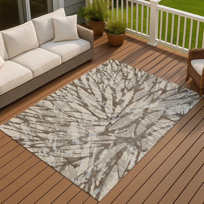 5' X 8' Taupe And Teal Blue Abstract Washable Indoor Outdoor Area Rug Homeroots Outdoor