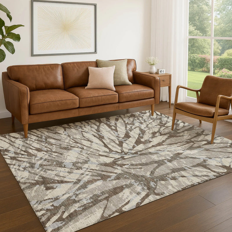5' X 8' Taupe And Teal Blue Abstract Washable Indoor Outdoor Area Rug Homeroots Outdoor