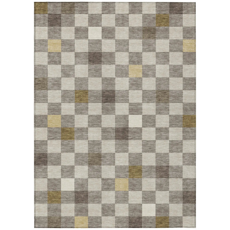 5' X 8' Taupe And Teal Blue Geometric Washable Indoor Outdoor Area Rug Homeroots Outdoor