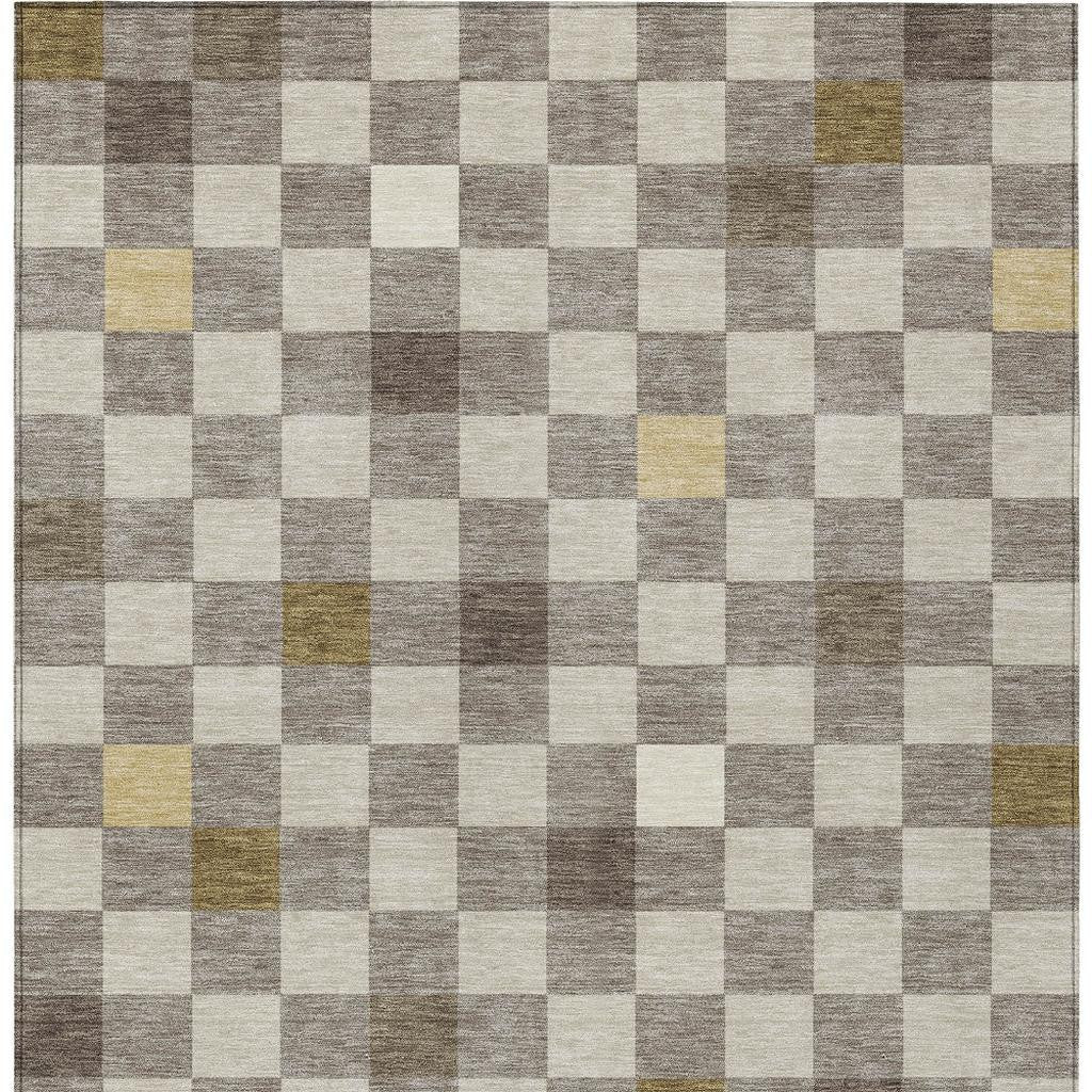 5' X 8' Taupe And Teal Blue Geometric Washable Indoor Outdoor Area Rug Homeroots Outdoor