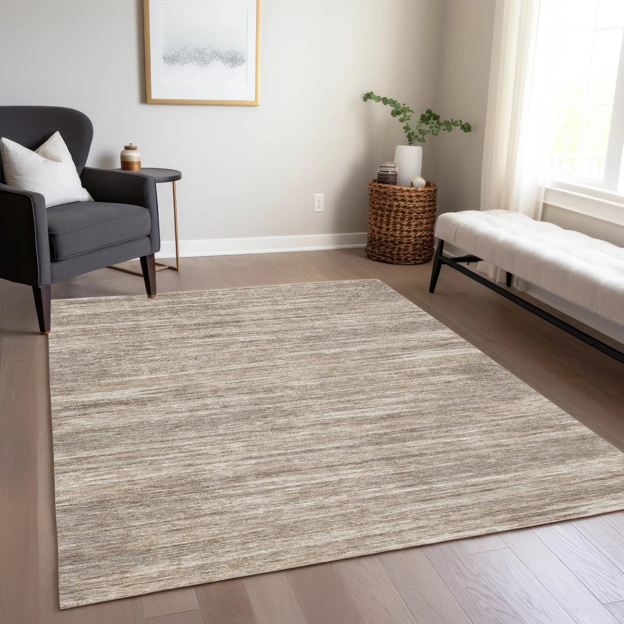 5' X 8' Taupe Gray And Ivory Striped Washable Indoor Outdoor Area Rug Homeroots Outdoor