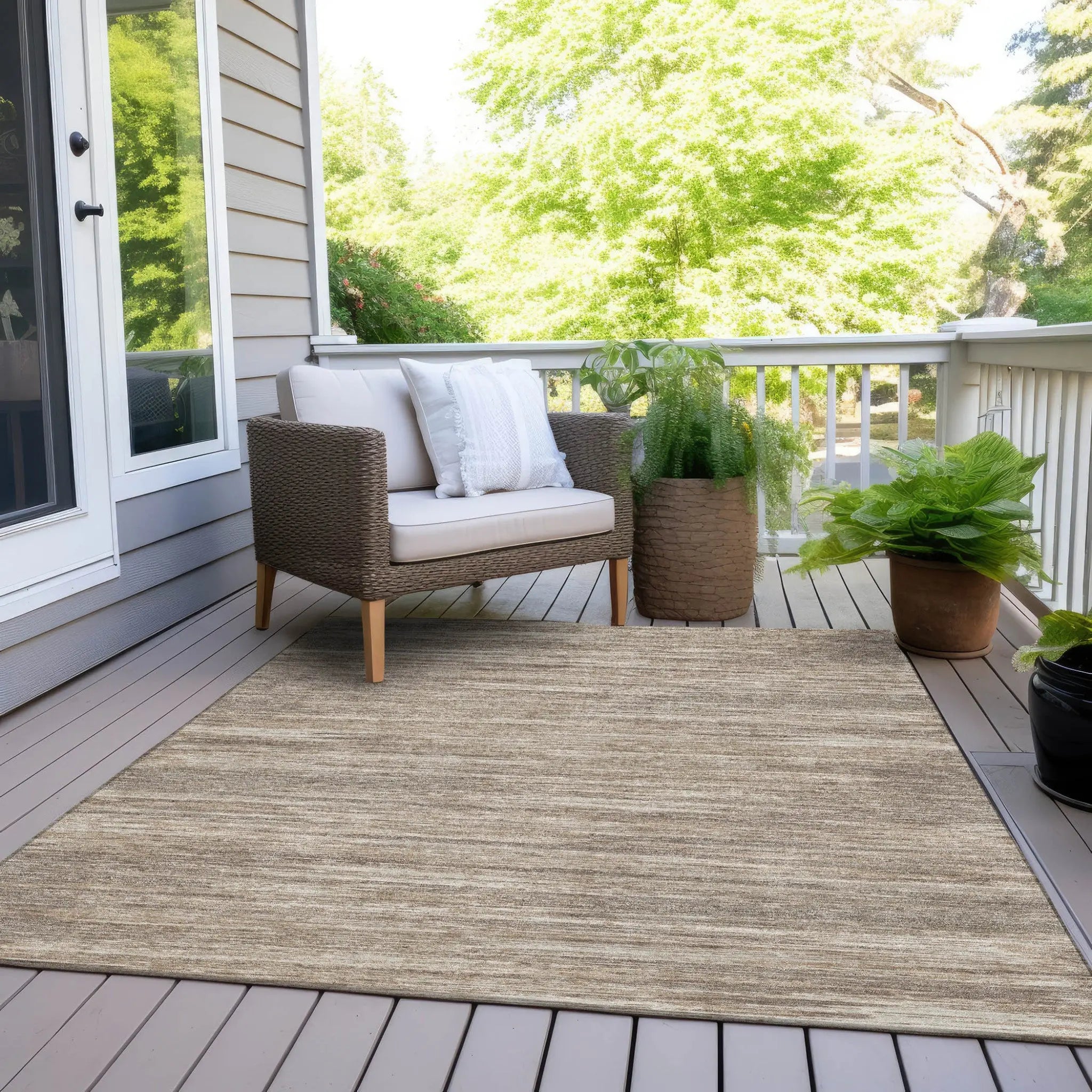 5' X 8' Taupe Gray And Ivory Striped Washable Indoor Outdoor Area Rug Homeroots Outdoor