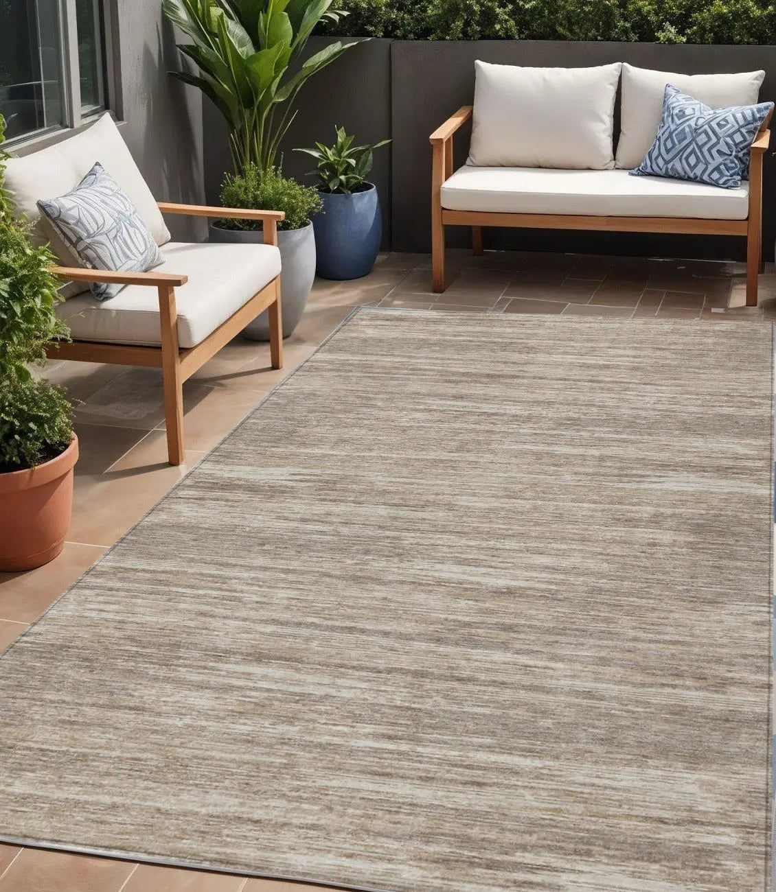 5' X 8' Taupe Gray And Ivory Striped Washable Indoor Outdoor Area Rug Homeroots Outdoor