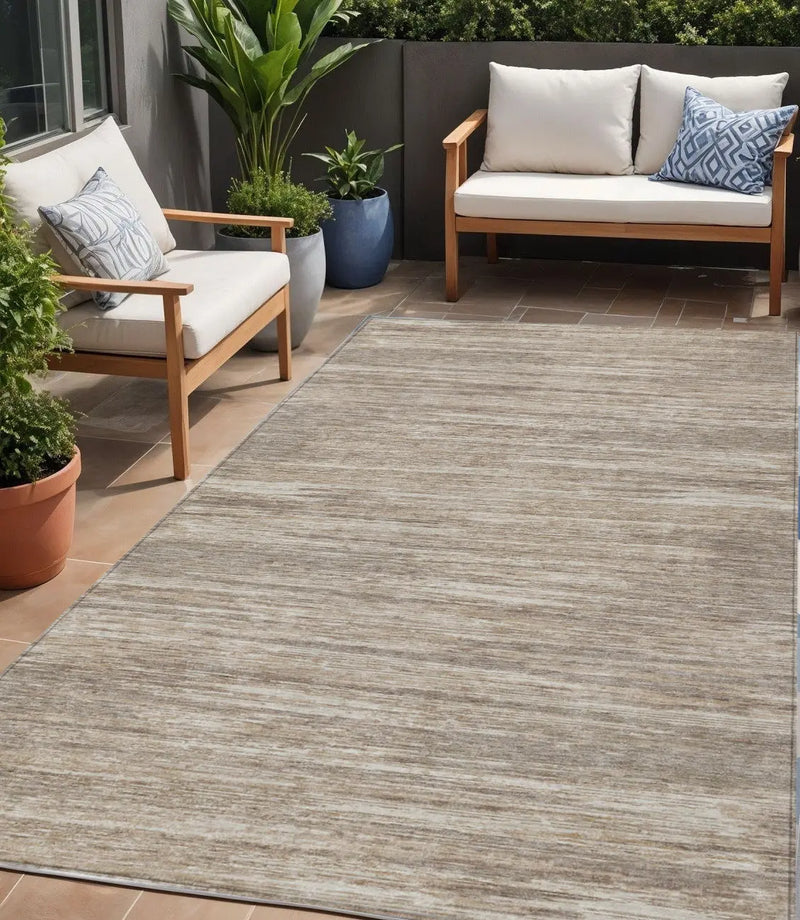 5' X 8' Taupe Gray And Ivory Striped Washable Indoor Outdoor Area Rug Homeroots Outdoor