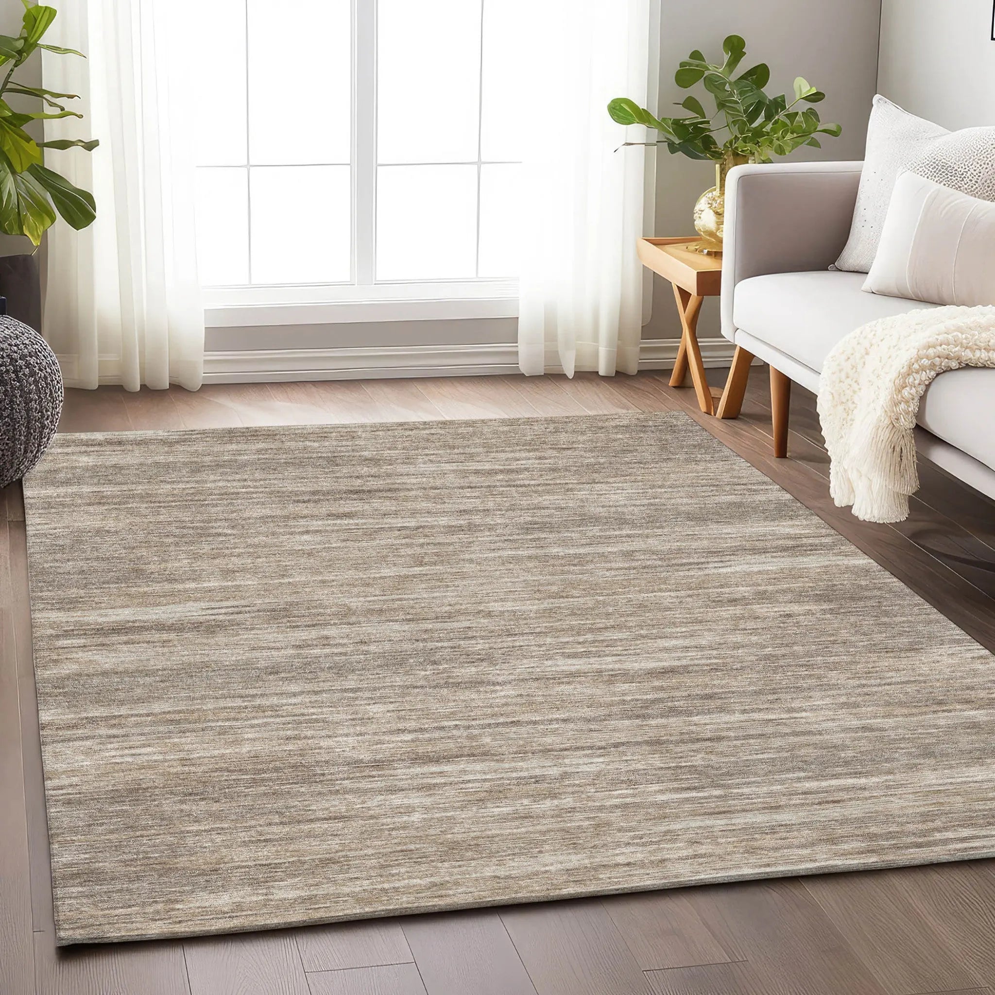 5' X 8' Taupe Gray And Ivory Striped Washable Indoor Outdoor Area Rug Homeroots Outdoor