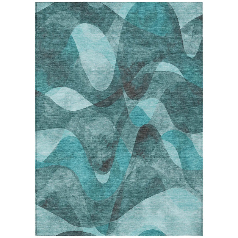 5' X 8' Teal Abstract Washable Non Skid Indoor Outdoor Area Rug Homeroots Outdoor