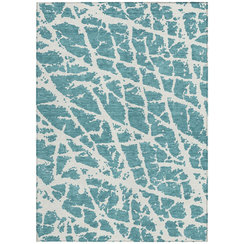 5' X 8' Teal Abstract Washable Non Skid Indoor Outdoor Area Rug Homeroots Outdoor