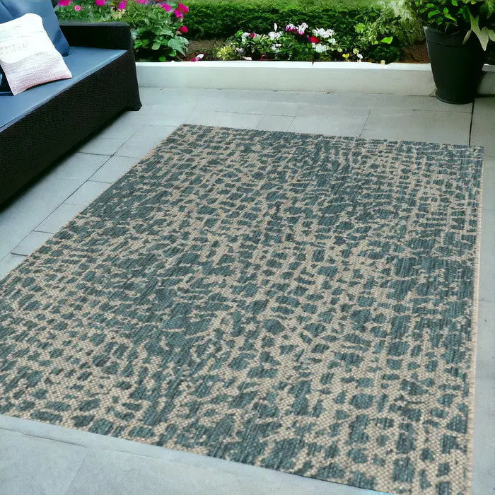 5' X 8' Teal Blue Abstract Indoor Outdoor Area Rug Homeroots Outdoor
