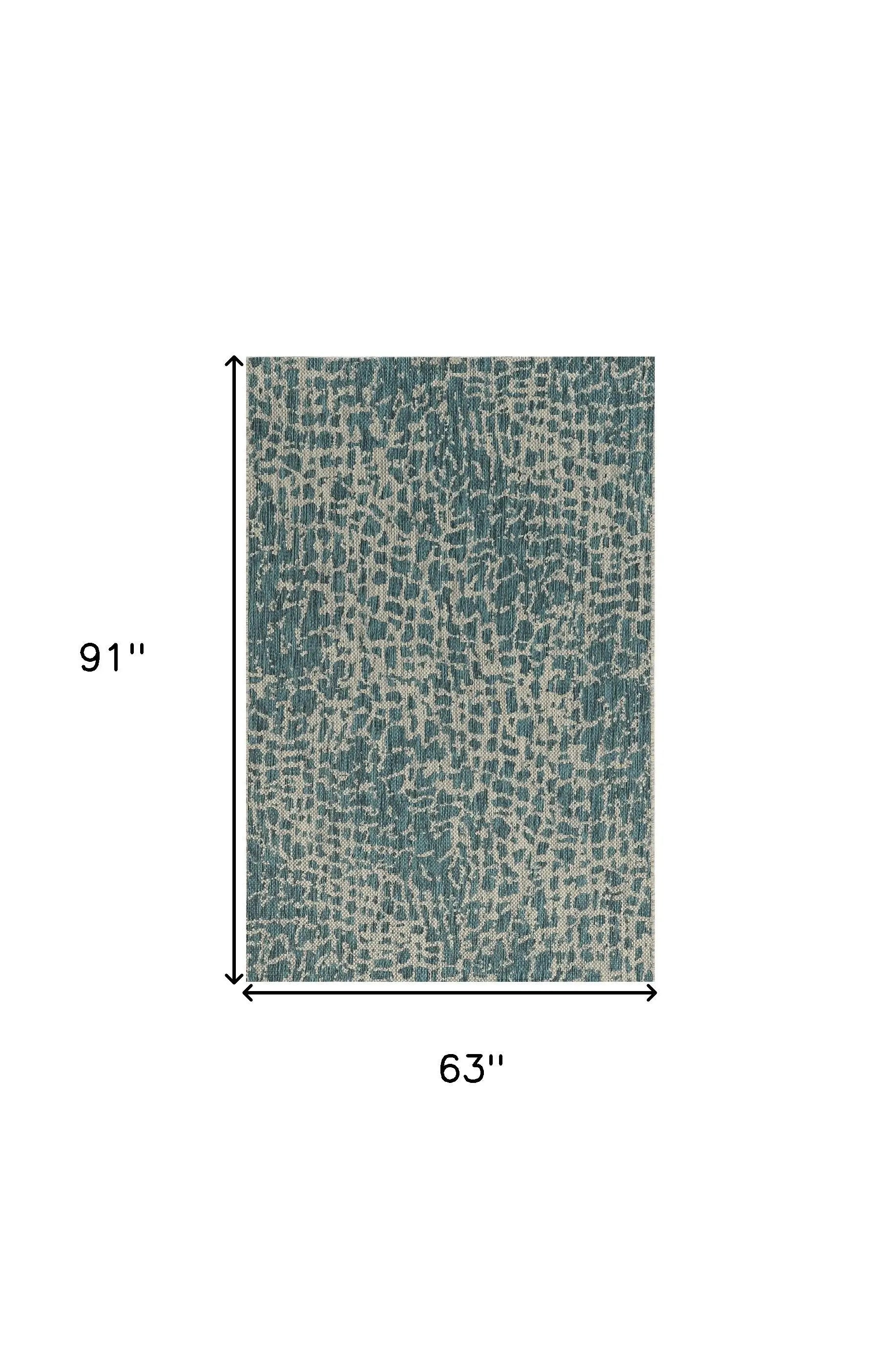 5' X 8' Teal Blue Abstract Indoor Outdoor Area Rug Homeroots Outdoor