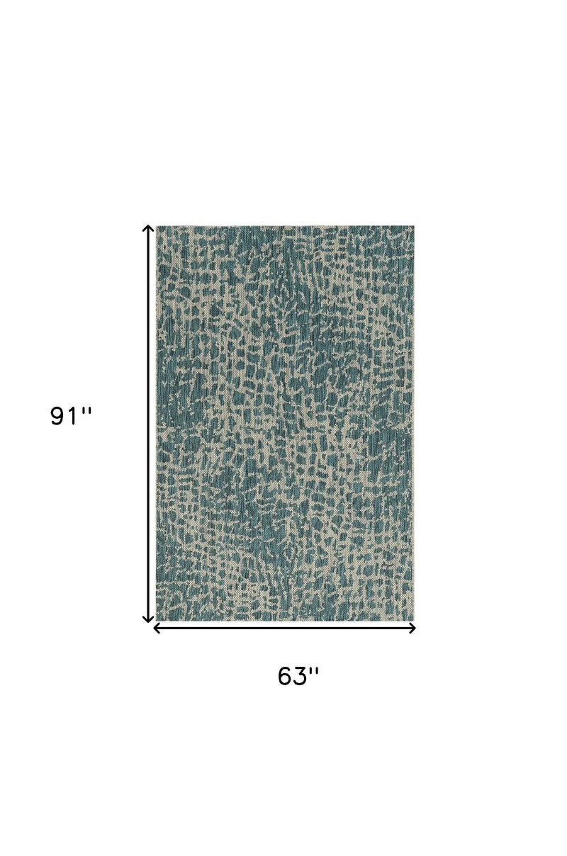 5' X 8' Teal Blue Abstract Indoor Outdoor Area Rug Homeroots Outdoor