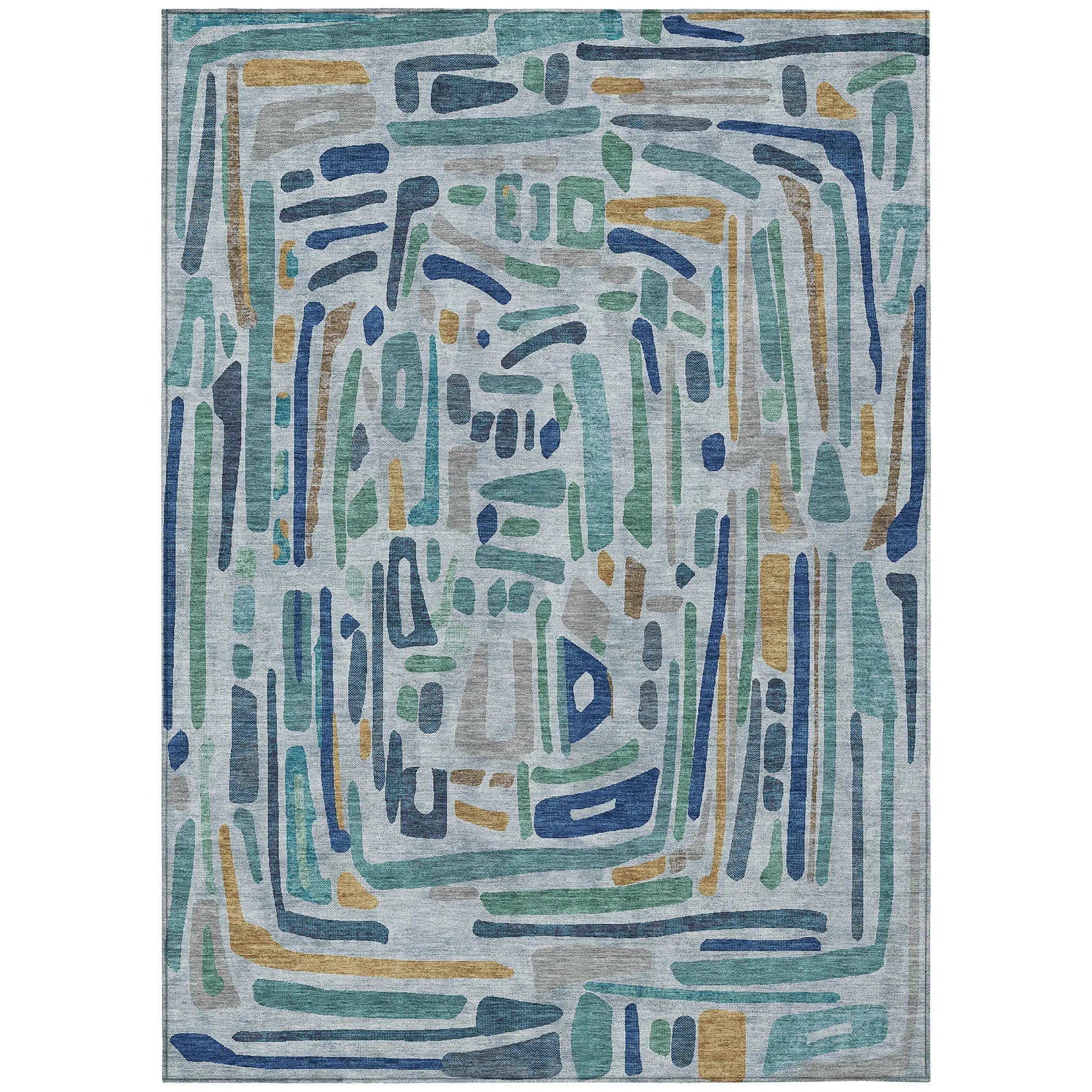 5' X 8' Teal Blue And Aqua Abstract Washable Indoor Outdoor Area Rug Homeroots Outdoor