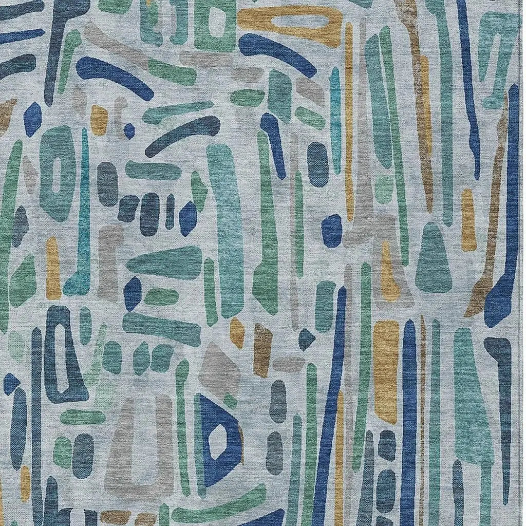 5' X 8' Teal Blue And Aqua Abstract Washable Indoor Outdoor Area Rug Homeroots Outdoor