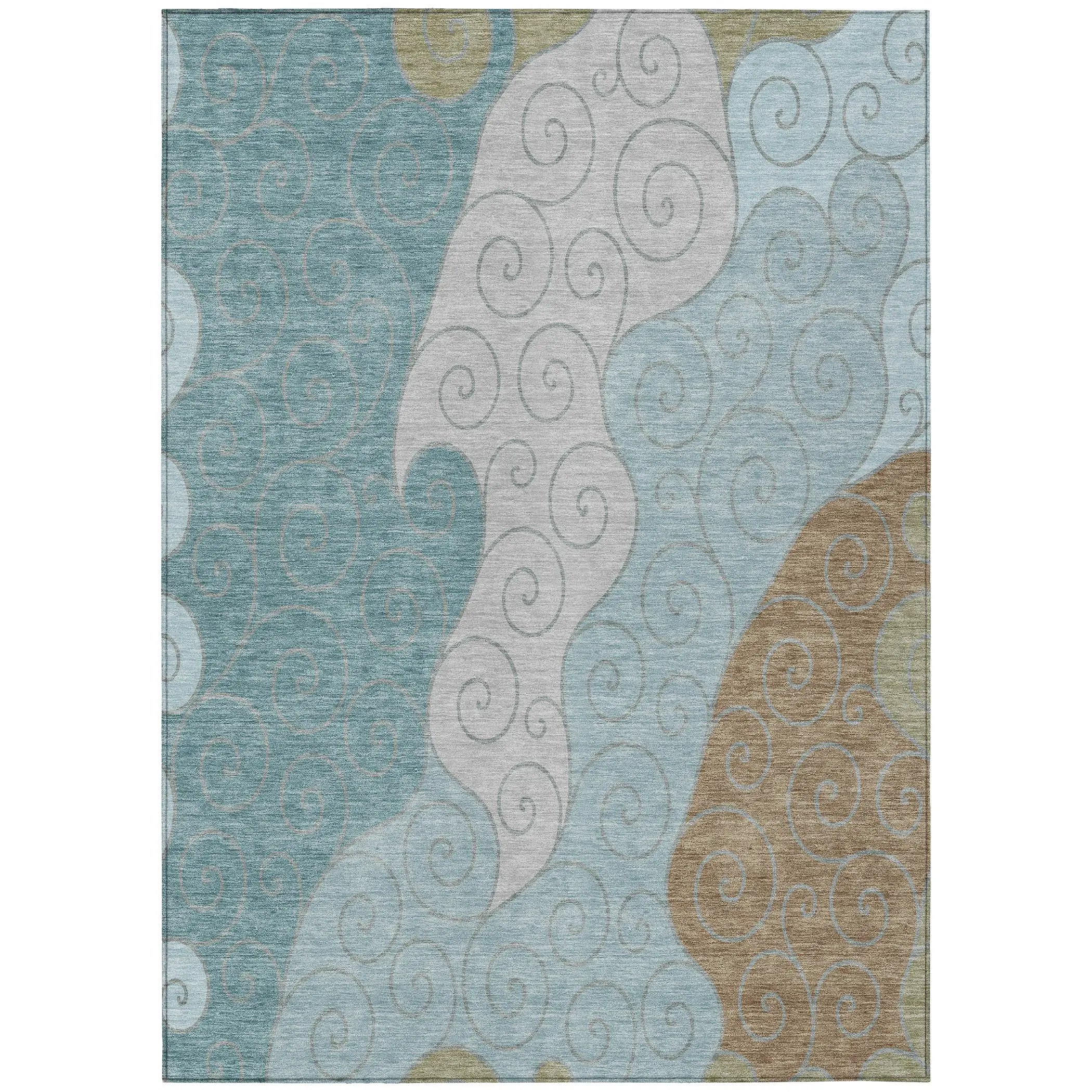 5' X 8' Teal Blue And Aqua Abstract Washable Indoor Outdoor Area Rug Homeroots Outdoor