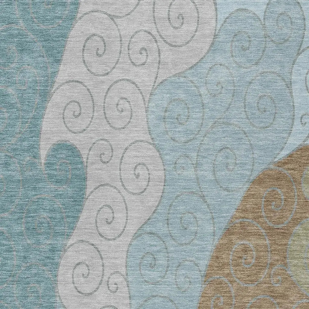 5' X 8' Teal Blue And Aqua Abstract Washable Indoor Outdoor Area Rug Homeroots Outdoor