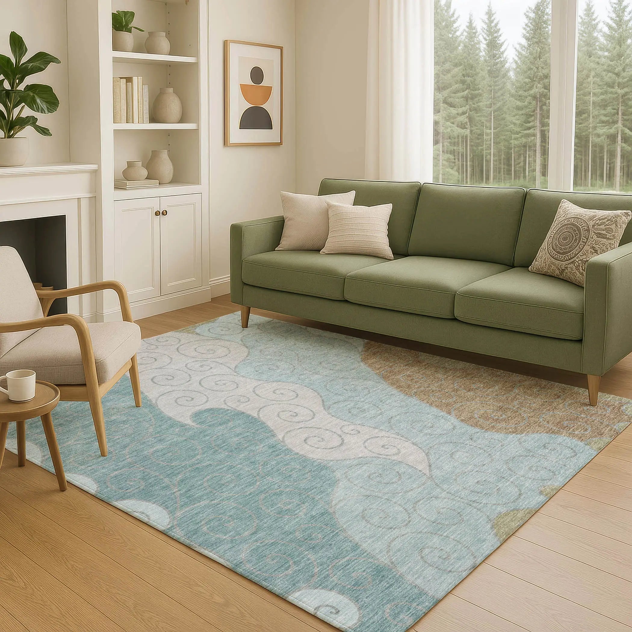 5' X 8' Teal Blue And Aqua Abstract Washable Indoor Outdoor Area Rug Homeroots Outdoor
