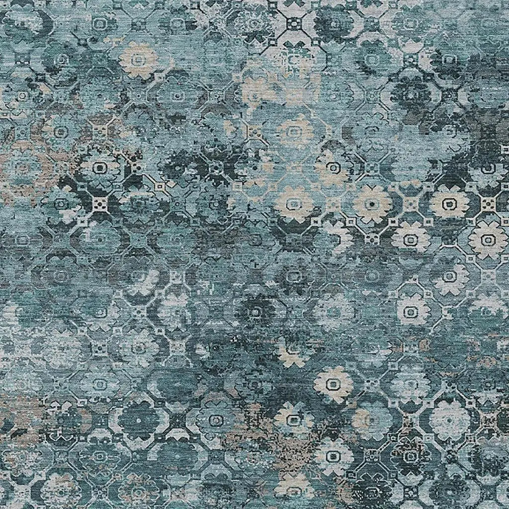 5' X 8' Teal Blue And Aqua Abstract Washable Indoor Outdoor Area Rug Homeroots Outdoor