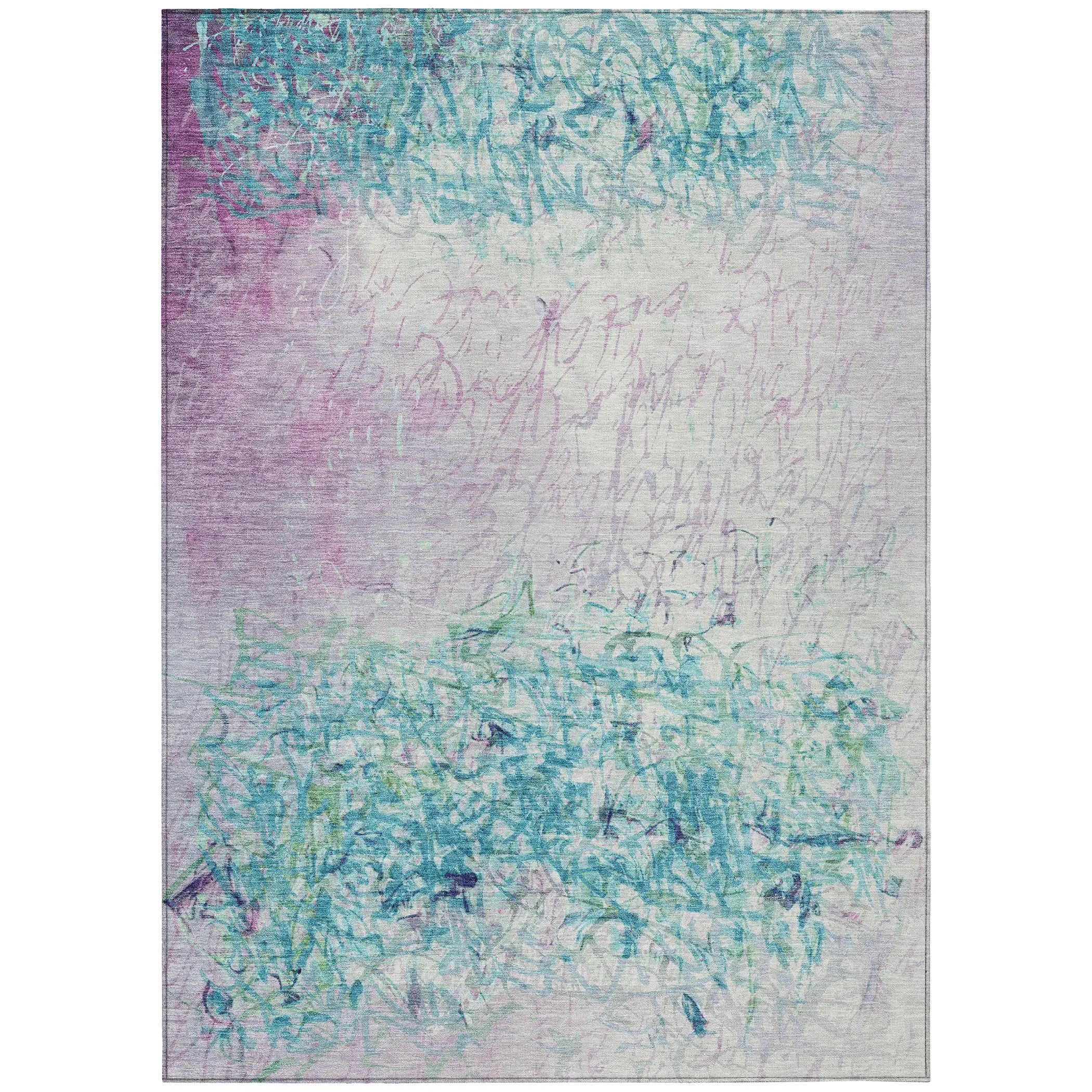 5' X 8' Teal Blue And Aqua Abstract Washable Indoor Outdoor Area Rug Homeroots Outdoor