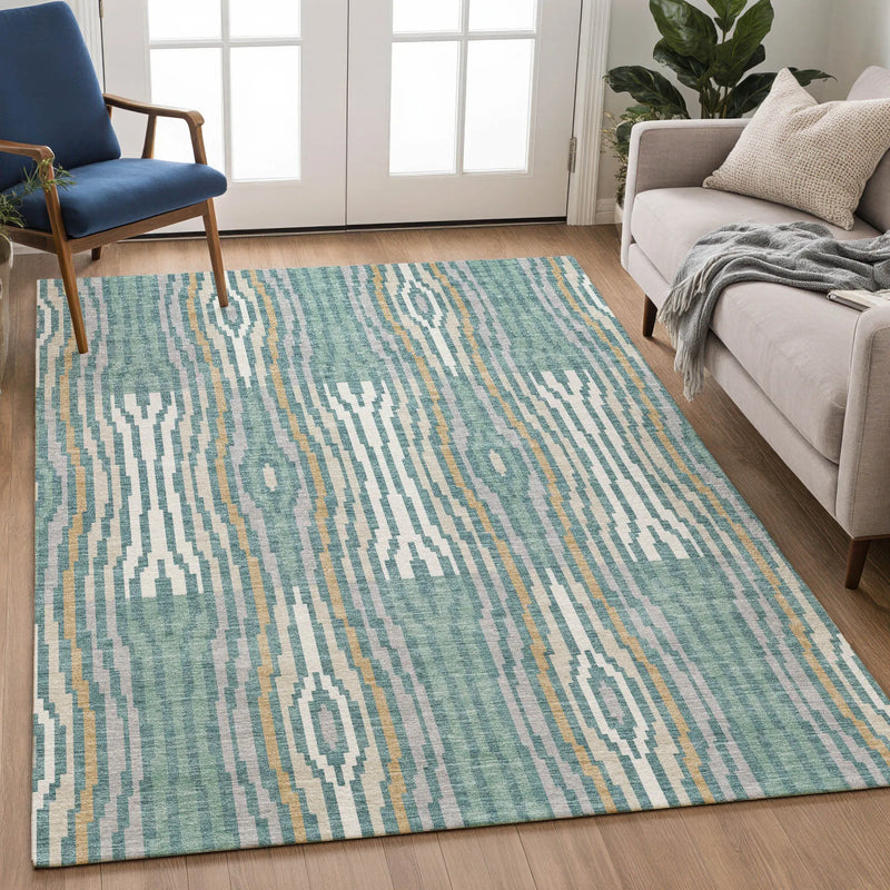 5' X 8' Teal Blue And Aqua Abstract Washable Indoor Outdoor Area Rug Homeroots Outdoor