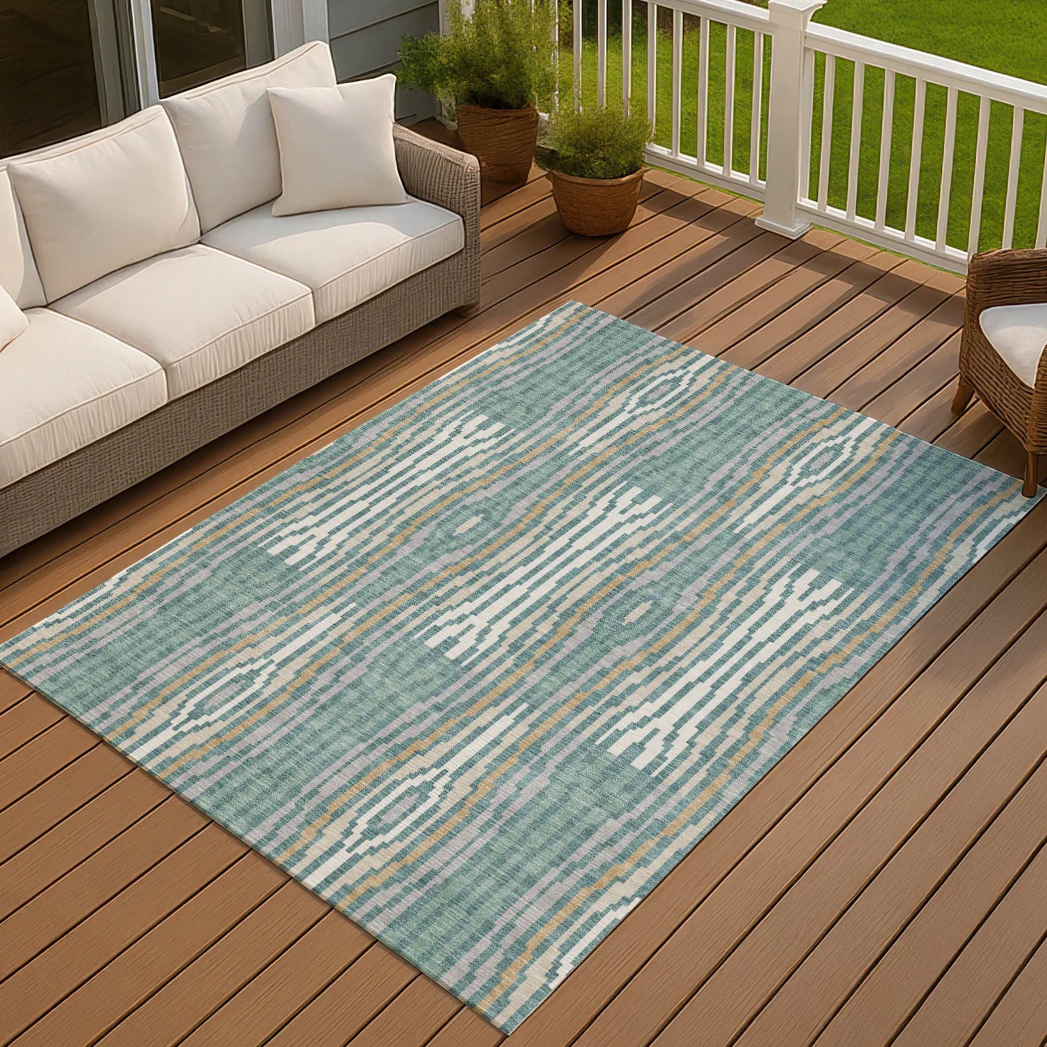 5' X 8' Teal Blue And Aqua Abstract Washable Indoor Outdoor Area Rug Homeroots Outdoor