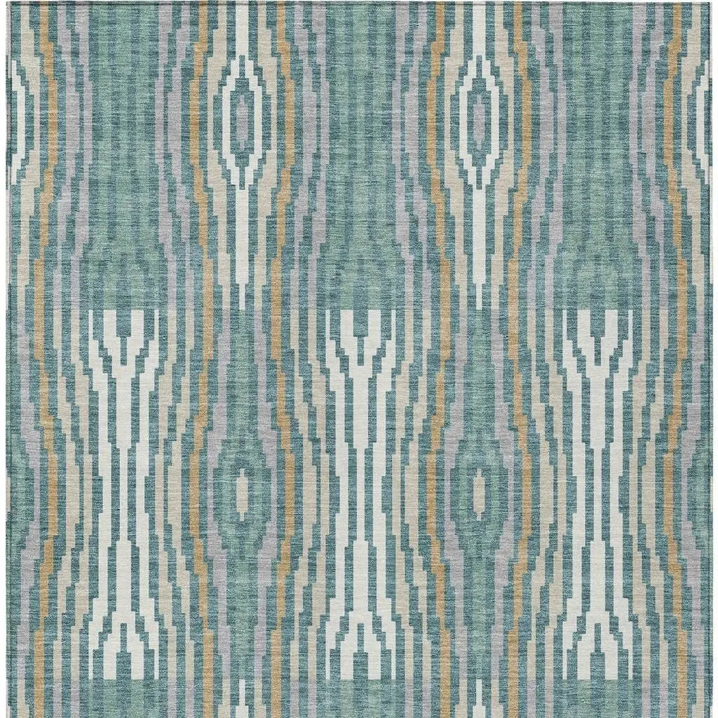 5' X 8' Teal Blue And Aqua Abstract Washable Indoor Outdoor Area Rug Homeroots Outdoor