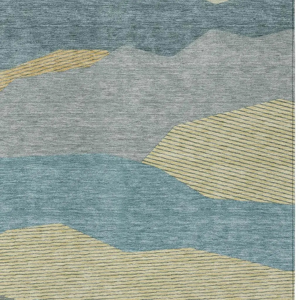 5' X 8' Teal Blue And Aqua Geometric Washable Indoor Outdoor Area Rug Homeroots Outdoor