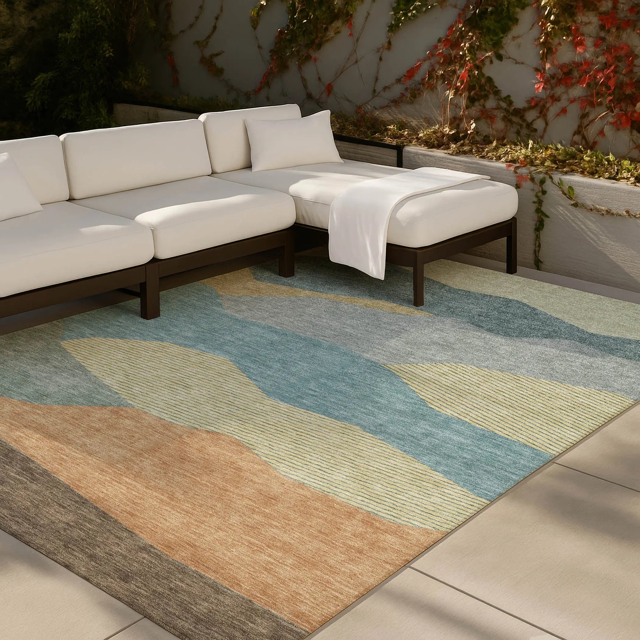 5' X 8' Teal Blue And Aqua Geometric Washable Indoor Outdoor Area Rug Homeroots Outdoor