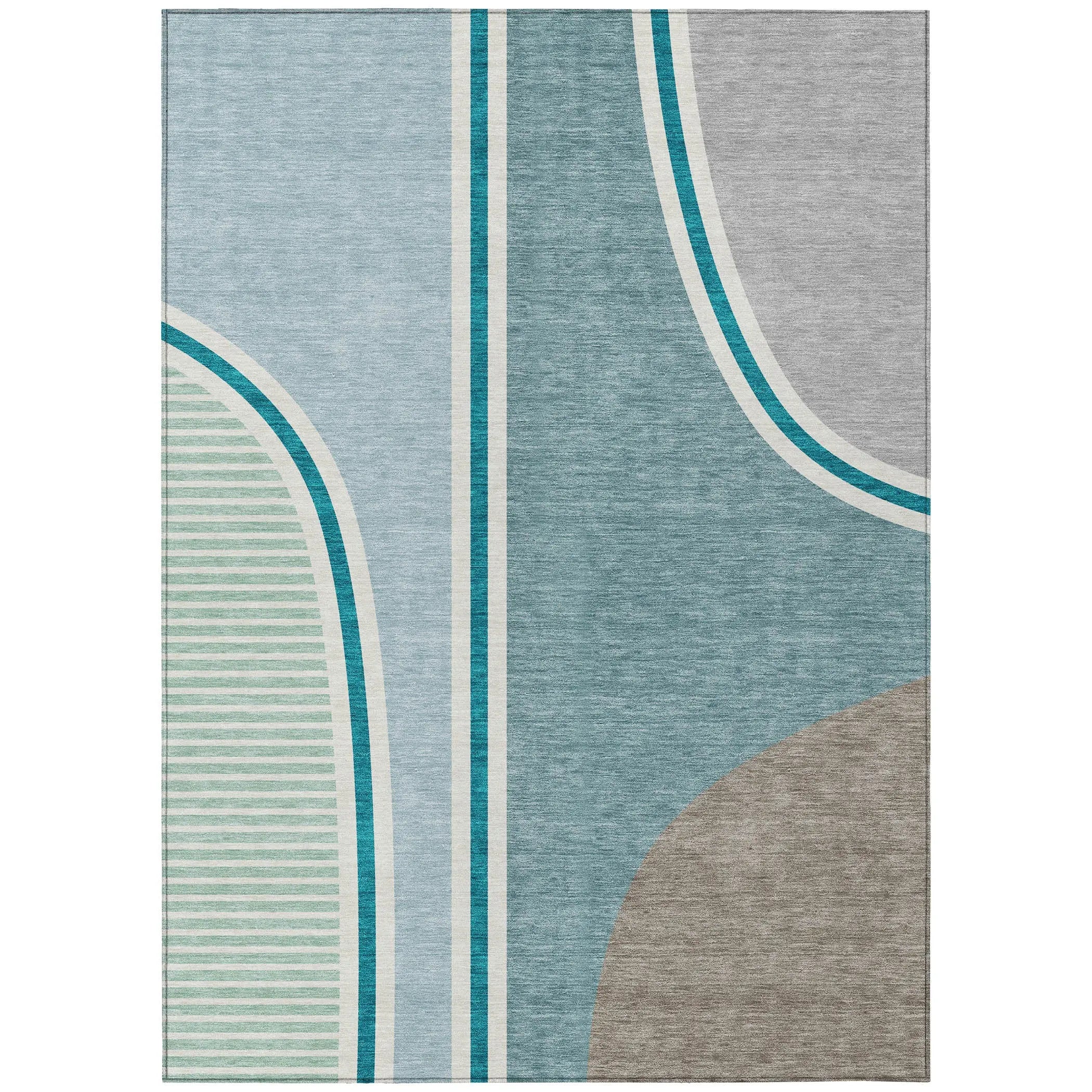 5' X 8' Teal Blue And Aqua Geometric Washable Indoor Outdoor Area Rug Homeroots Outdoor