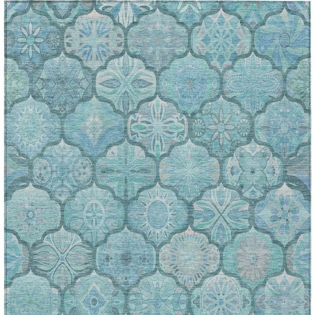 5' X 8' Teal Blue And Aqua Ogee Washable Indoor Outdoor Area Rug Homeroots Outdoor