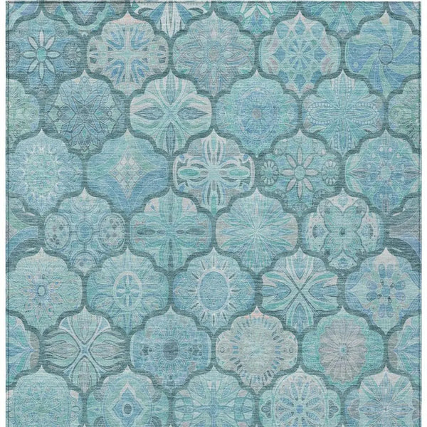 5' X 8' Teal Blue And Aqua Ogee Washable Indoor Outdoor Area Rug Homeroots Outdoor