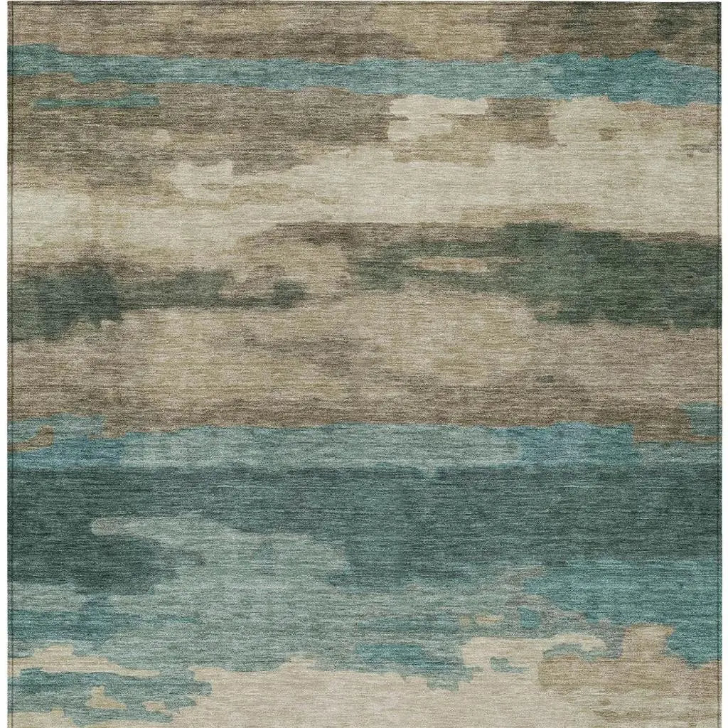 5' X 8' Teal Blue And Beige Abstract Washable Indoor Outdoor Area Rug Homeroots Outdoor