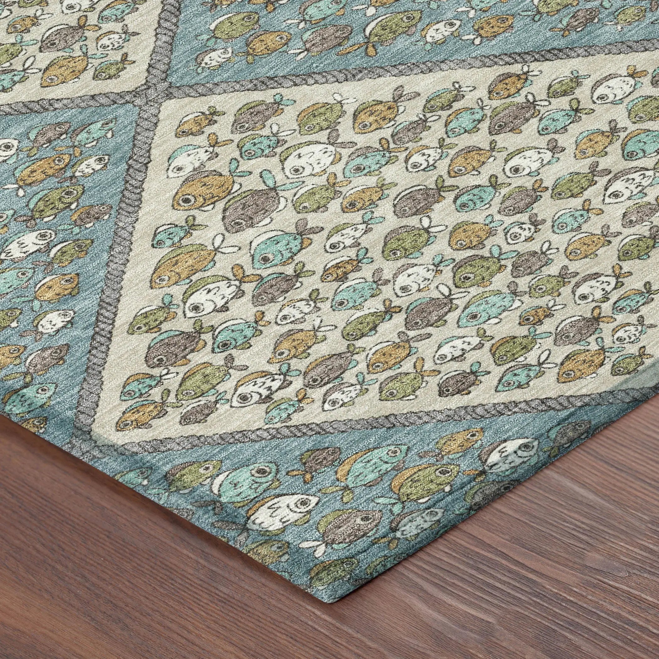 5' X 8' Teal Blue And Beige Abstract Washable Indoor Outdoor Area Rug Homeroots Outdoor