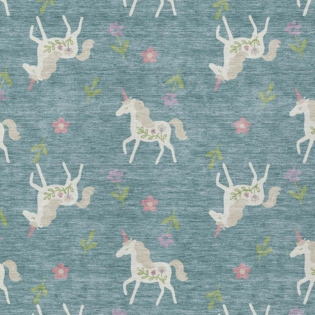 5' X 8' Teal Blue And Beige Floral Washable Indoor Outdoor Area Rug Homeroots Outdoor
