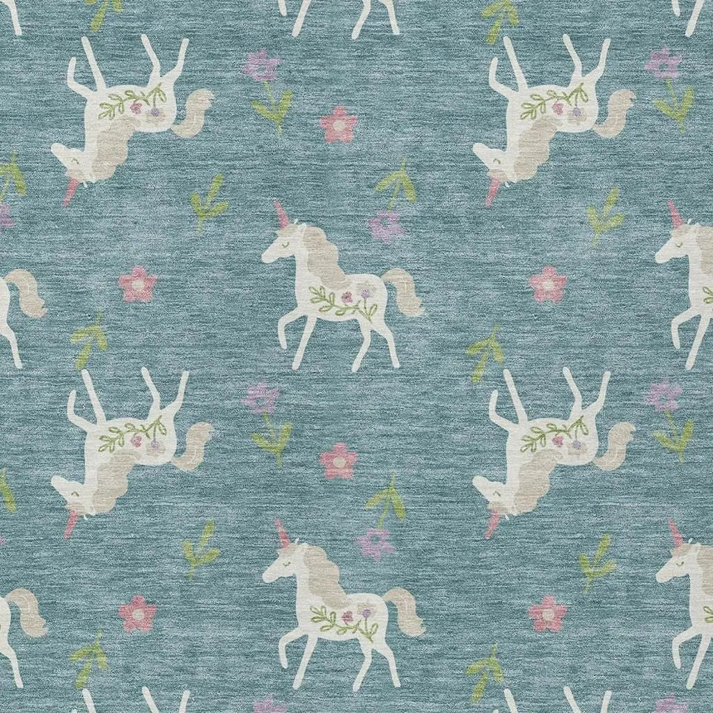 5' X 8' Teal Blue And Beige Floral Washable Indoor Outdoor Area Rug Homeroots Outdoor