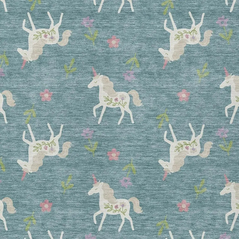 5' X 8' Teal Blue And Beige Floral Washable Indoor Outdoor Area Rug Homeroots Outdoor