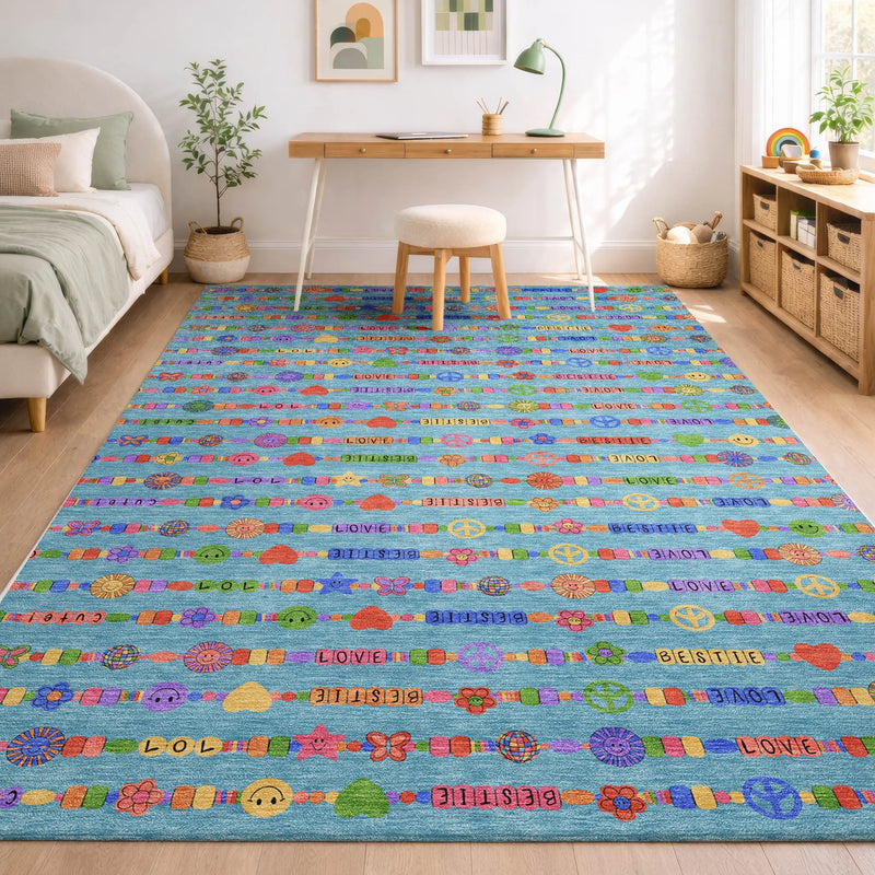 5' X 8' Teal Blue And Beige Geometric Washable Indoor Outdoor Area Rug Homeroots Outdoor