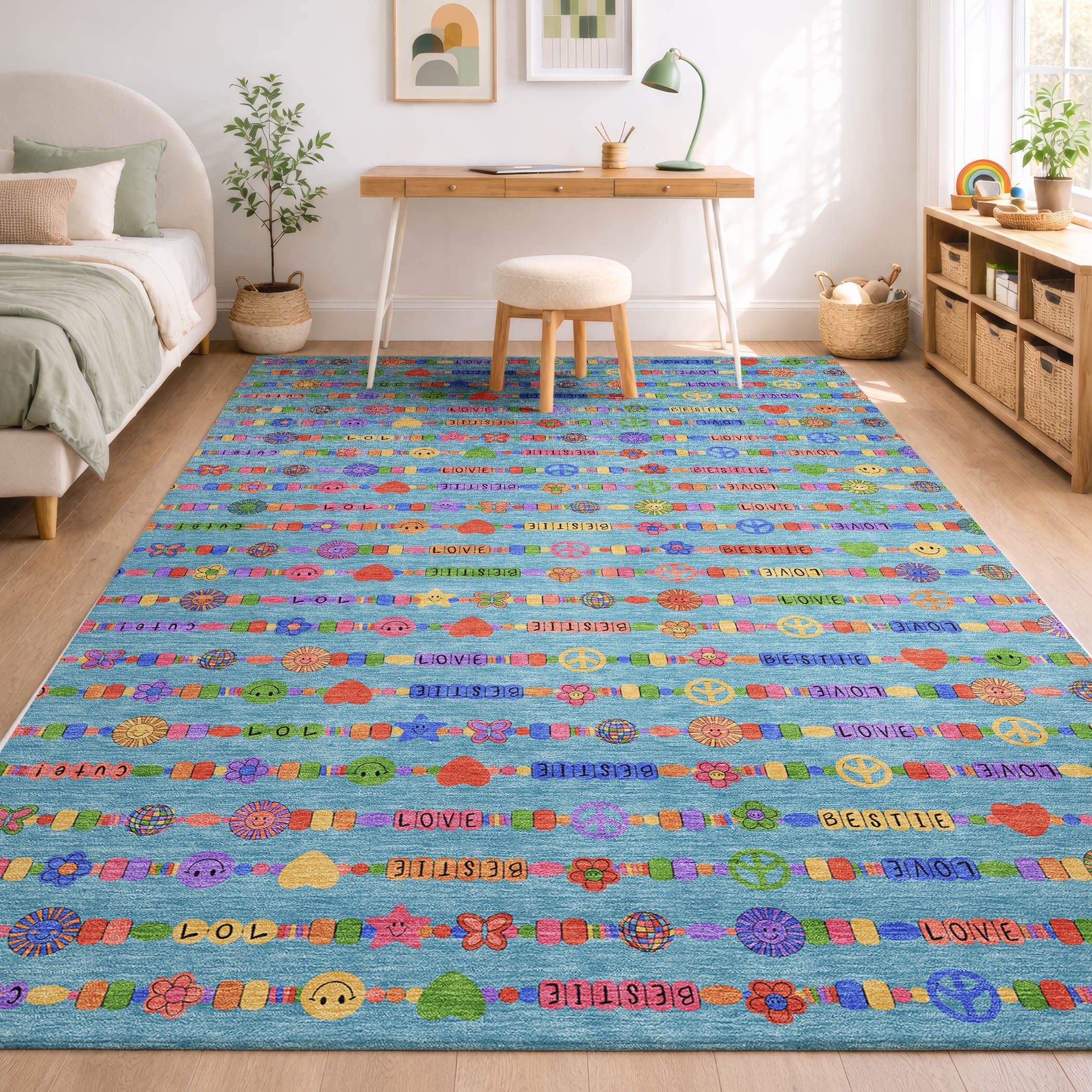 5' X 8' Teal Blue And Beige Geometric Washable Indoor Outdoor Area Rug Homeroots Outdoor