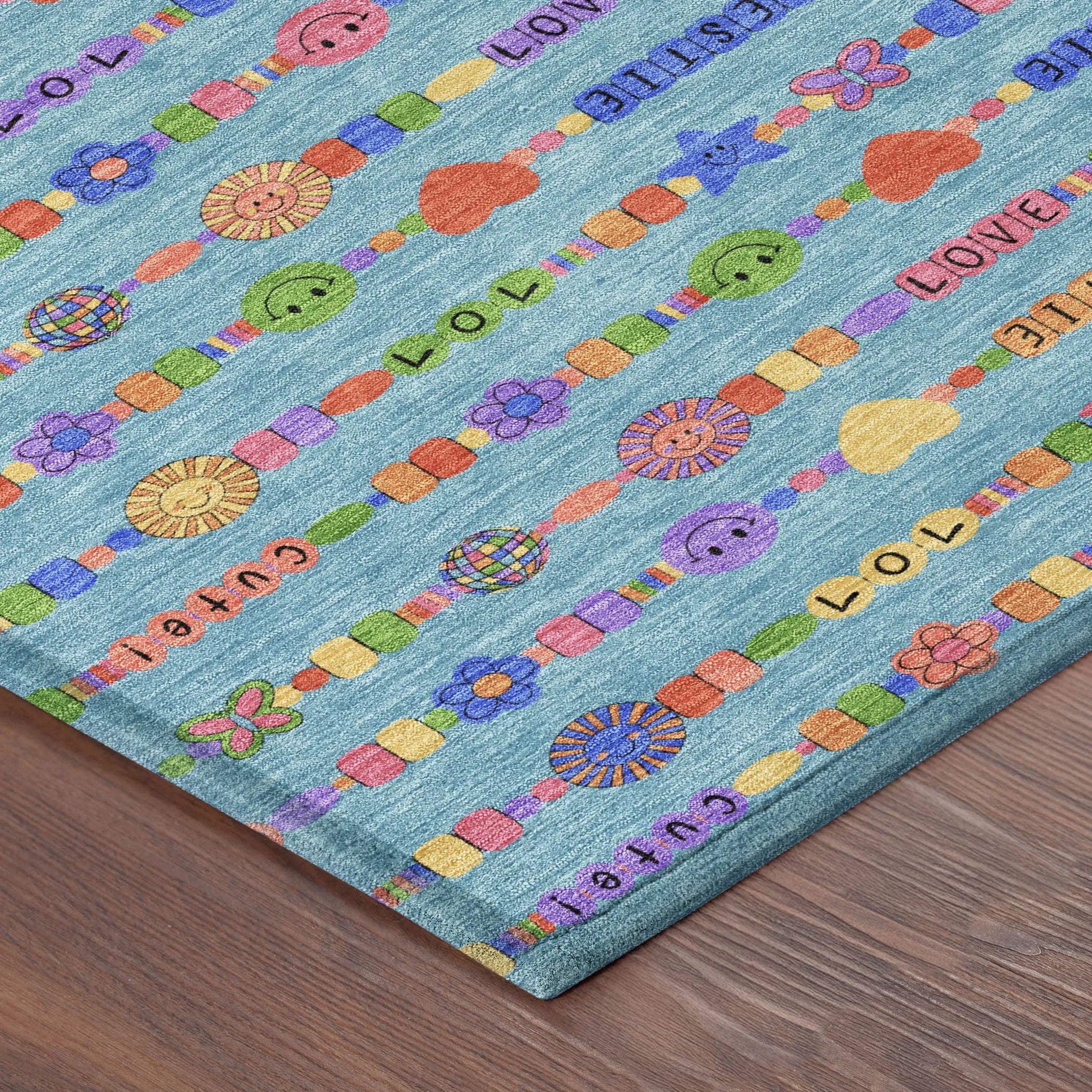 5' X 8' Teal Blue And Beige Geometric Washable Indoor Outdoor Area Rug Homeroots Outdoor
