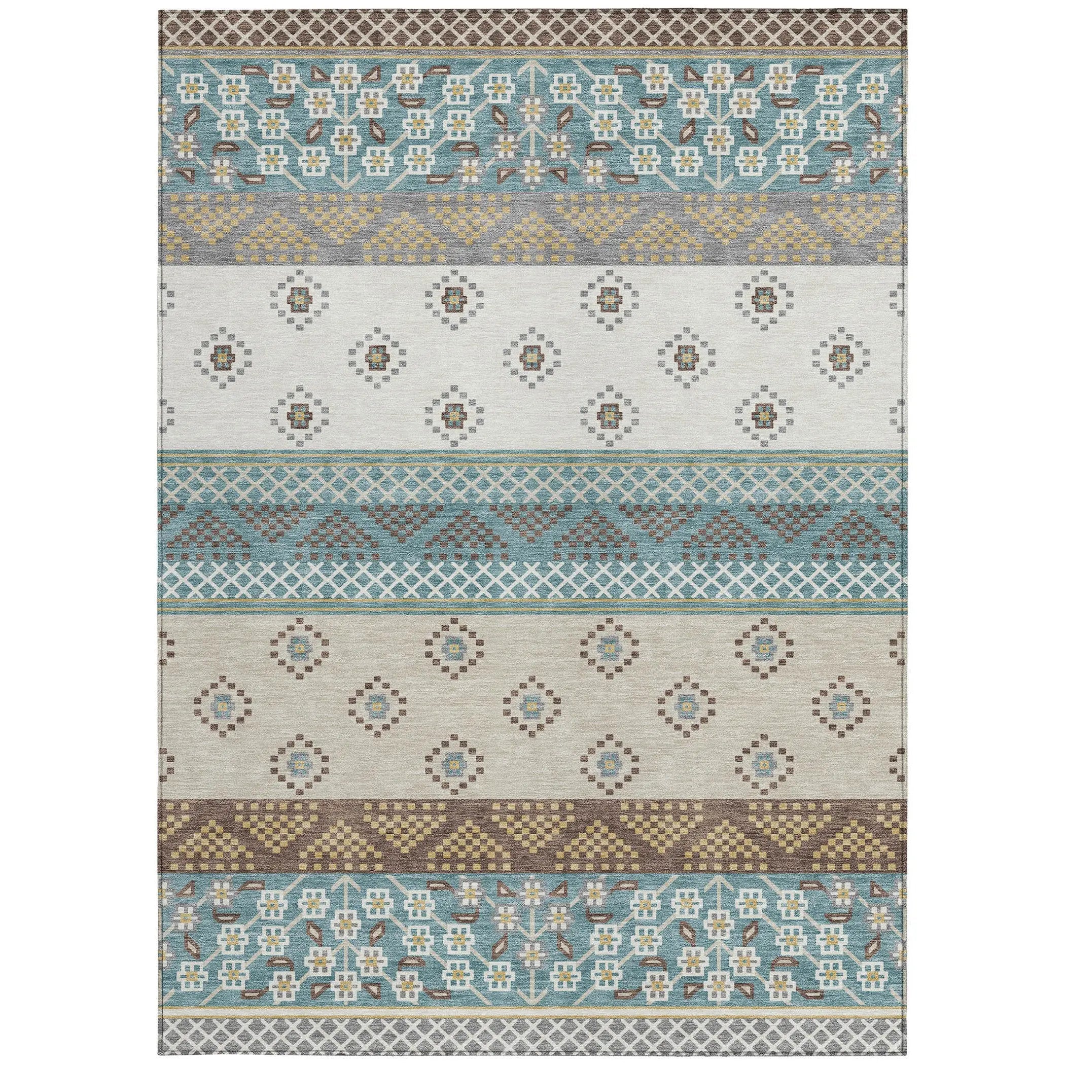 5' X 8' Teal Blue And Beige Striped Washable Indoor Outdoor Area Rug Homeroots Outdoor