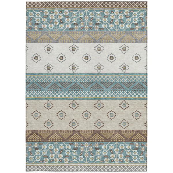 5' X 8' Teal Blue And Beige Striped Washable Indoor Outdoor Area Rug Homeroots Outdoor