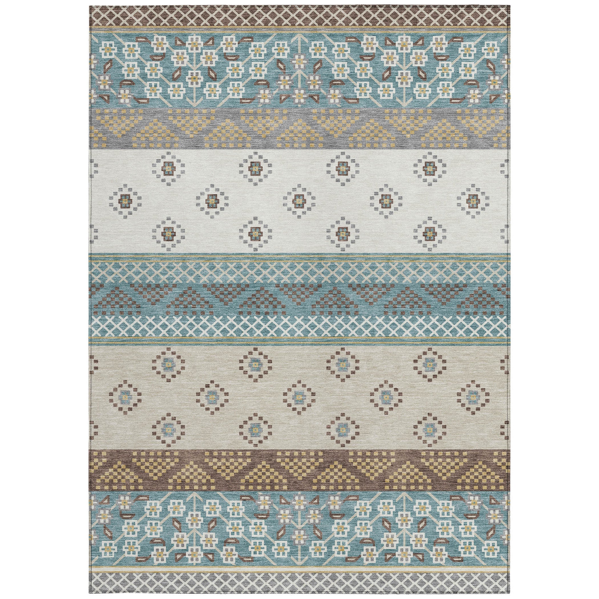 5' X 8' Teal Blue And Beige Striped Washable Indoor Outdoor Area Rug Homeroots Outdoor