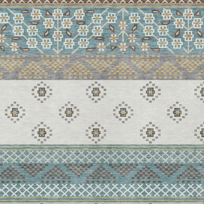 5' X 8' Teal Blue And Beige Striped Washable Indoor Outdoor Area Rug Homeroots Outdoor