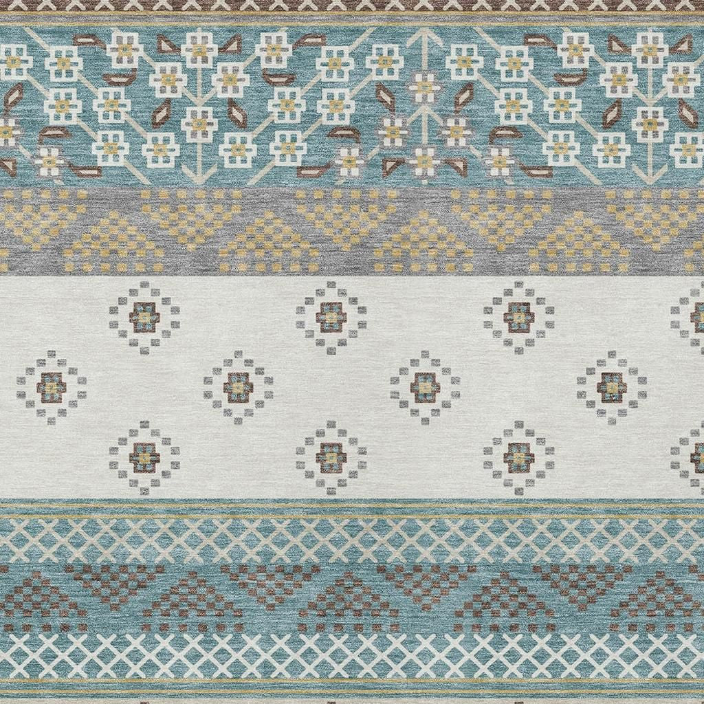 5' X 8' Teal Blue And Beige Striped Washable Indoor Outdoor Area Rug Homeroots Outdoor
