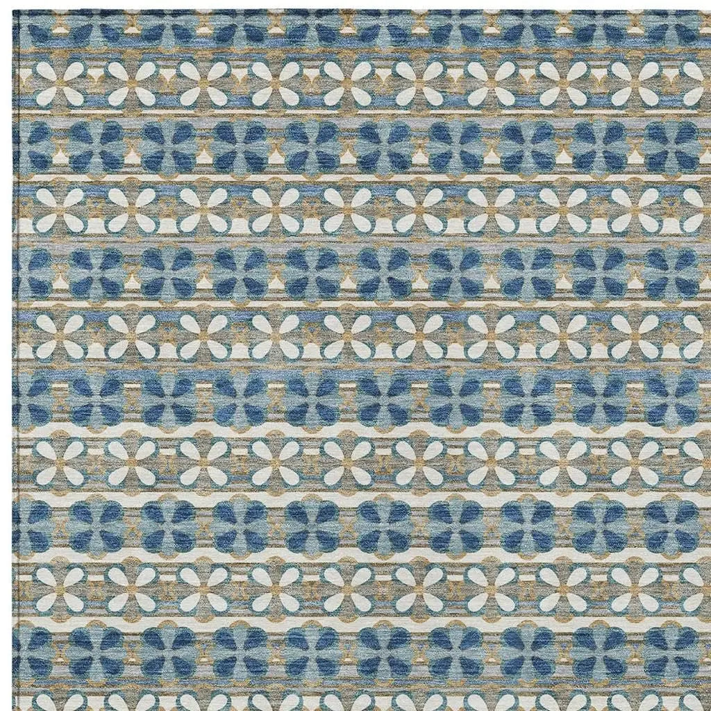 5' X 8' Teal Blue And Black Striped Washable Indoor Outdoor Area Rug Homeroots Outdoor